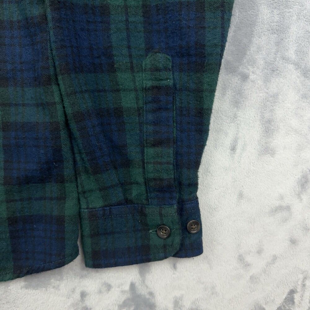 LL Bean Top Women’s Sz M Black Watch Plaid Green Blue Long Sleeve Flannel Shirt - Picture 5 of 7
